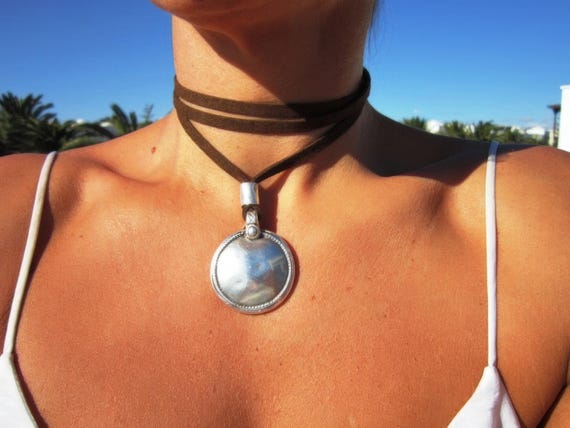 Layered Statement Silver Beaded Necklace with Boho coin pendant • Couples Necklace Handmade Personalized Jewelry