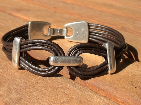 Silver and Leather mens bracelet, friendship couples bracelet, men cuff bracelet, handmade silver mens jewelry, unique gifts for men