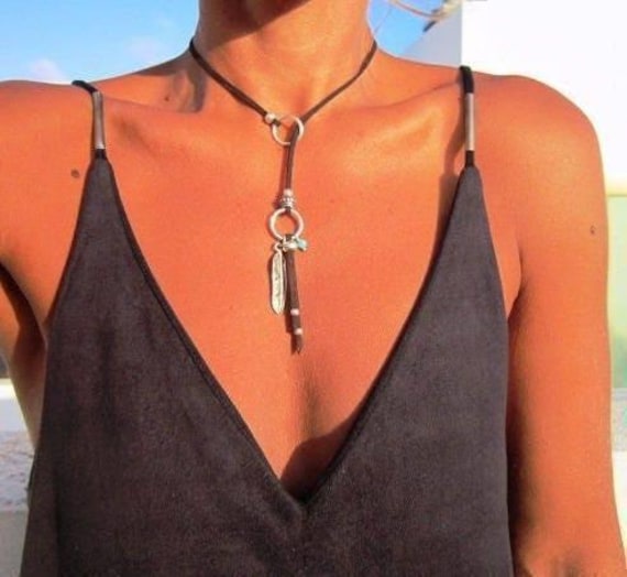 Turquoise Y lariat Necklace • Boho Couples Necklace gift for Her • Bohemian Handmade Turquoise Jewelry • Best selling items by Kekugi