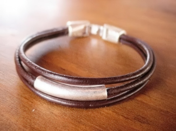 Leather & Silver Mens Bracelet • Matching Couple Bracelets • Custom mens bracelet Gift for him • Best Selling Items jewelry by Kekugi