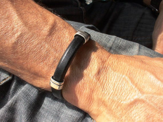 Personalized Leather & Silver Beaded Bracelet Gifts for Men • Handmade Mens Jewelry • Birthday Gift or Custom Jewelry Gift for Him by Kekugi