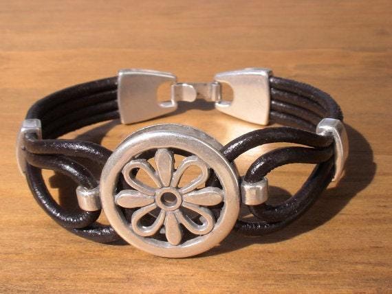 Leather & Silver Charm Beaded Bracelet • Handmade Jewelry Gift for Her • Custom Bracelet Gift • Personalized Jewelry Gifts by Kekugi