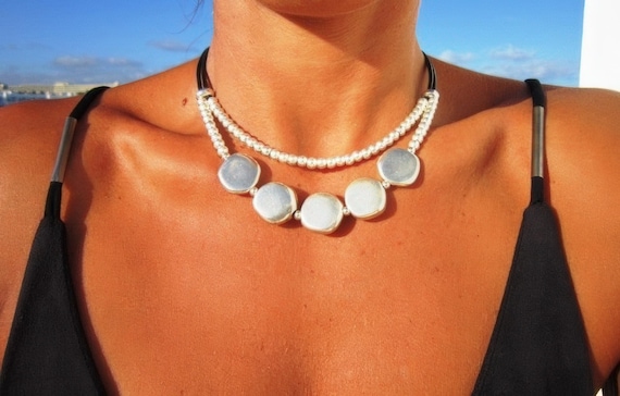 Layered Silver Beaded Necklace with charm • Couples Necklace with Charm • Handmade Personalized Bohemian Jewelry Gift for Her by Kekugi