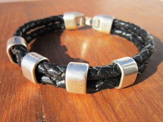 Leather & Silver Mens Bracelet • Matching Couple Bracelets • Custom mens bracelet Gift for him • Best Selling Items jewelry by Kekugi