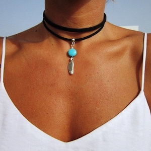 turquoise necklace,  choker turquoise jewelry, choker bohemian necklace, beaded necklaces, chokers