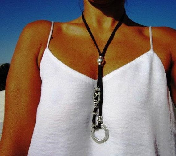 leather necklaces for women, long pendant necklace, leather cord necklace, long necklace boho, long necklace silver, long statement necklace