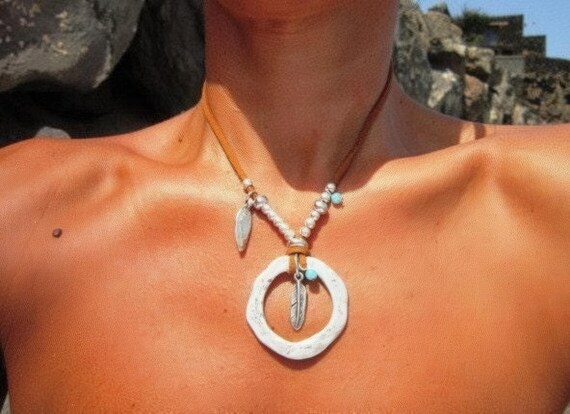 Ring Beaded Necklace with Silver charm • Bohemian Handmade Personalized Jewelry • Best selling items birthday  or anniversary Gift for her