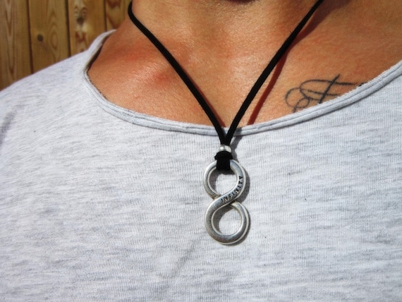 Silver Necklace for Men infinity Charm Couples Necklace Custom Gift Mens Jewelry Gifts for Men Unique Handmade by Kekugi