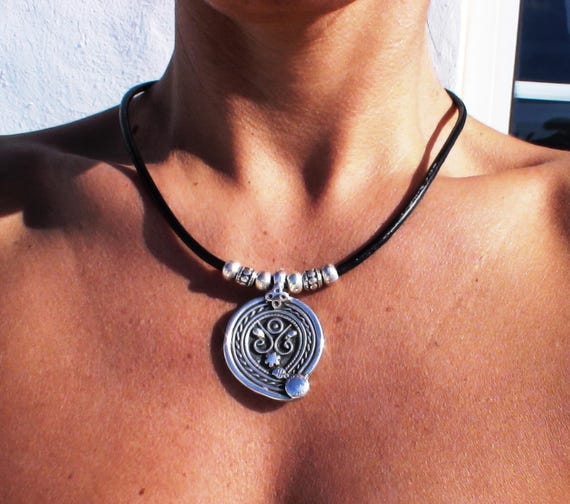 Silver Beaded Necklace with Boho Charm • Bohemian Handmade jewelry • Necklaces for Women • Personalized Jewelry Gift for Her by Kekugi