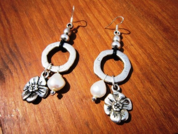 Sterling Silver hook flower earrings dangle • Beaded Drop Boho Earrings • Dainty Cute Handmade jewelry Gift for Her by kekugi