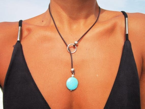 Turquoise Y lariat Necklace • Boho Couples Necklace gift for Her • Bohemian Handmade Turquoise Jewelry • Best selling items by Kekugi