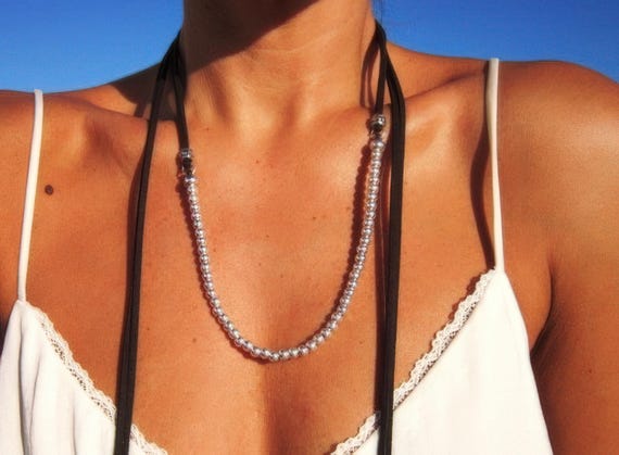 Custom Beaded Matching Necklaces • Leather and Silver Couples Necklace • Bohemian Personalized Jewelry