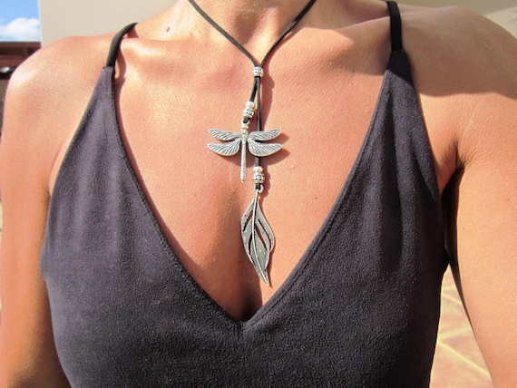 Statement Pendant Charm Dragonfly Necklace • Silver Beaded Necklaces for Women • Handmade Personalized Jewelry Best selling items Gifts