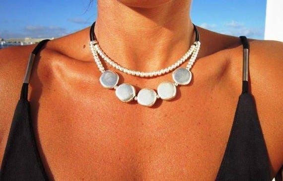 Layered Silver Beaded Necklace with charm • Couples Necklace with Charm • Handmade Personalized Bohemian Jewelry Gift for Her by Kekugi