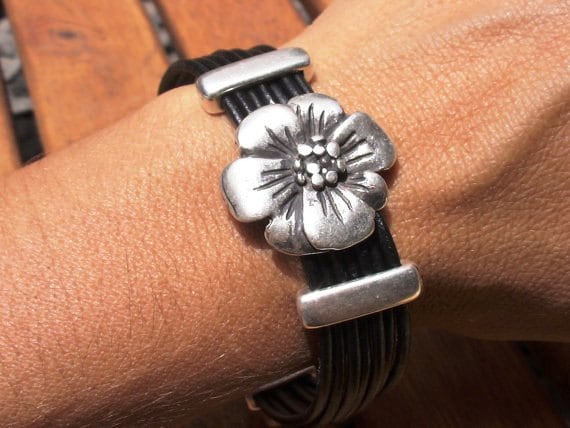 flower bracelet, womens bracelets, silver bracelet, leather bracelet, beaded Bracelets, fashion jewelry, accessories, charm Bracelet