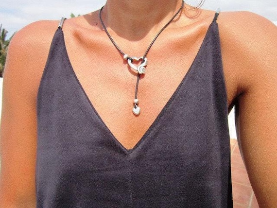 Handmade Couples Heart Necklace • Y lariat Necklace Customized • Personalized Bohemian Jewelry Gift for Her • Birthday Gift for mom or Mama