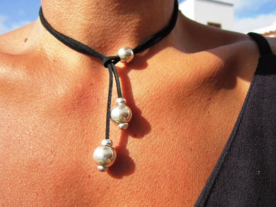 silver beaded necklace, boho jewelry necklaces for women