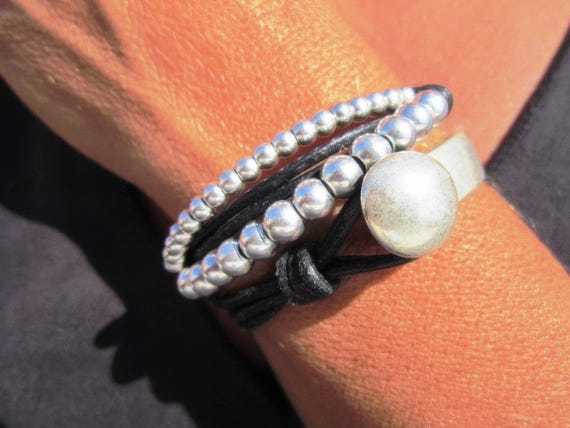 Beaded Leather Bracelet Personalized Gifts • Silver Custom Bracelet • Personalized Handmade Jewelry Gift for Her by Kekugi Bohemian jewelry