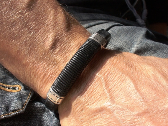 Silver and Leather mens bracelet, friendship couples bracelet, men cuff bracelet, handmade silver mens jewelry, unique gifts for men