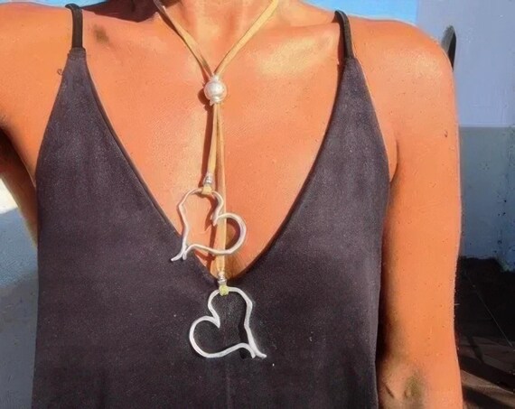 Custom Statement Silver Beaded Necklace with Heart Pendant Charm Couples necklace • Best selling items Personalized Jewelry • Gift for Her