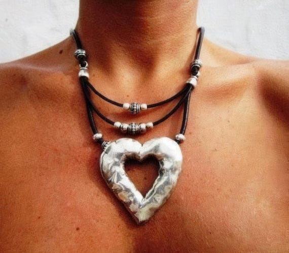 Couples Beaded Necklace with Silver Heart Pendant Charm • Bohemian Handmade jewelry Necklaces for Women • Personalized Jewelry Gift for Her