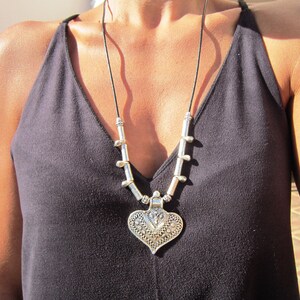 long statement heart pendant necklaces for women, boho jewelry