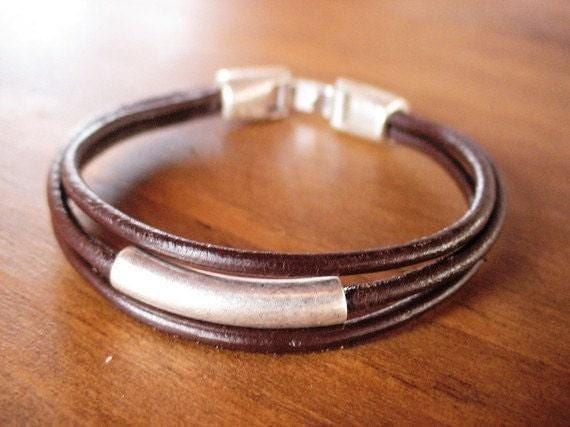 Leather & Silver Mens Bracelet • Matching Couple Bracelets • Custom mens bracelet Gift for him • Best Selling Items jewelry by Kekugi