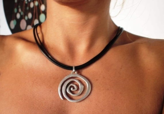 Silver Beaded Necklace with Spiral Charm • Bohemian Handmade jewelry • Necklaces for Women • Personalized Greek Jewelry Gift for Her