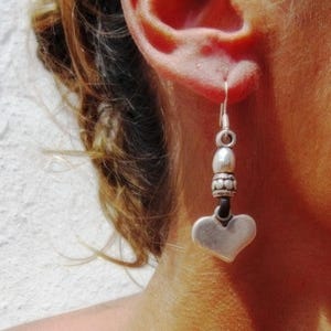 Gift for her hook sterling heart silver earrings dangle, statement drop beaded earrings. Personalized handmade jewelry