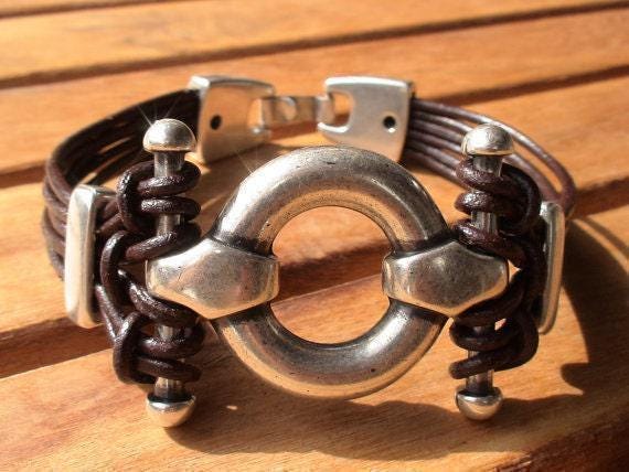 Personalized Leather & Silver Beaded Bracelet Gifts for Men • Handmade Mens Jewelry • Birthday Gift or Custom Jewelry Gift for Him by Kekugi