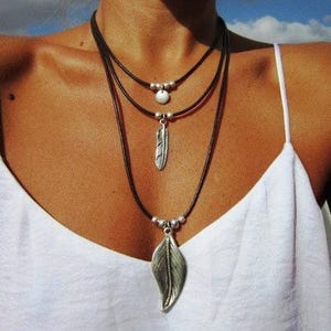 Layered Silver Beaded Necklace with Boho charm • Couples Necklace customized • Handmade Personalized Bohemian Jewelry Gift for Her by Kekugi