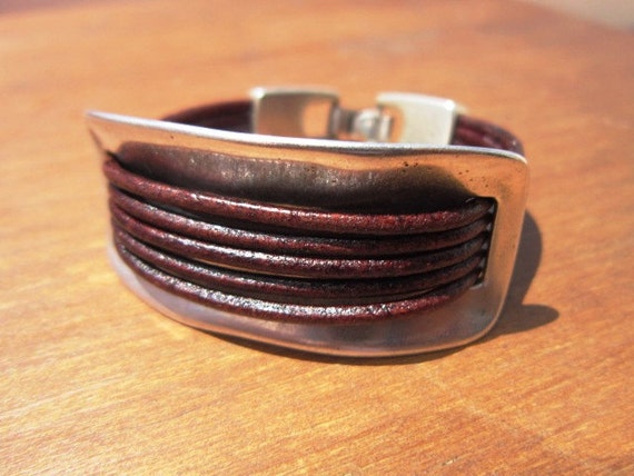 Women leather half bracelet cuff, genuine Dark brown leather bracelet, beaded bracelet, leather jewelry trend