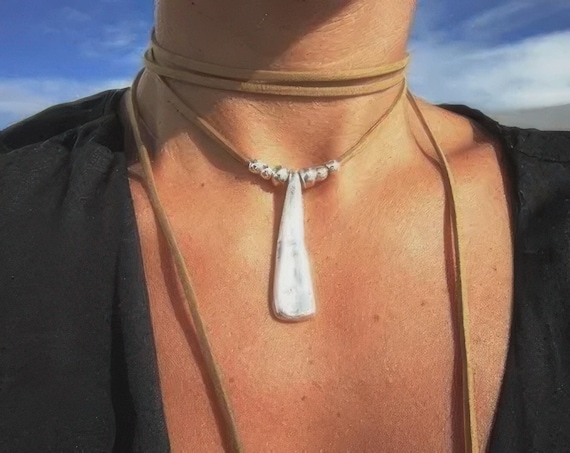 Statement Silver Chunky Pendant leather Necklace • Bohemian Neotribal Jewelry • Custom necklace Best Selling Items • Host Gift for Her