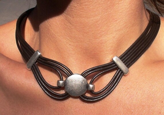 Leather Choker Necklace for Women  Boho  Bohemian Jewelry  HIPPY CHIC Accessory