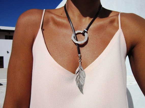 feather necklace, Y necklaces, lariat necklace, long necklaces, silver necklaces, fashion jewelry, ring necklace, silver ring, etsy rings