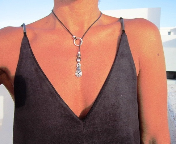 tribal boho lariat necklace, simple drop y necklace, silver lariat necklaces fashion jewelry