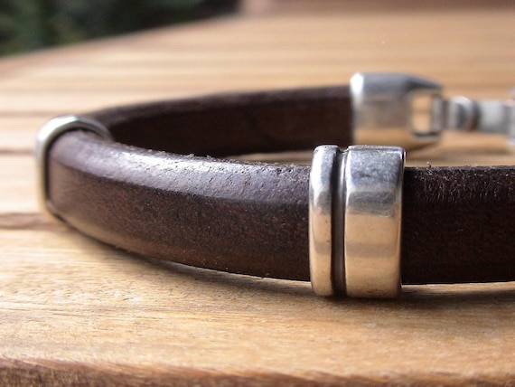 Leather & Silver Mens Bracelet • Matching Couple Bracelets • Custom mens bracelet Gift for him • Best Selling Items jewelry by Kekugi