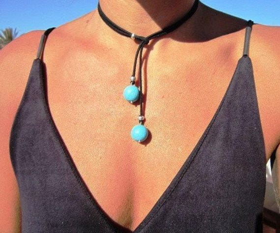 Turquoise Y lariat Necklace • Boho Couples Necklace gift for Her • Bohemian Handmade Turquoise Jewelry • Best selling items by Kekugi