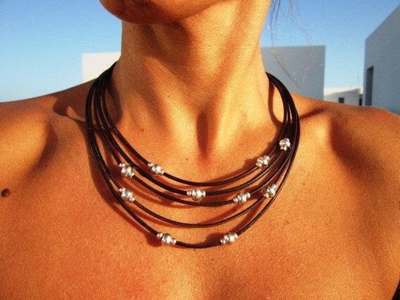 Layered Statement Silver Beaded Necklace with charm • Couples Necklace with Charm • Handmade Personalized Jewelry Gift for Her by Kekugi