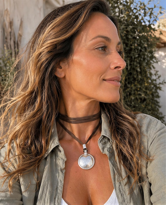 Silver beaded layered necklace Faux leather cord • cruelty free  vegan jewelry