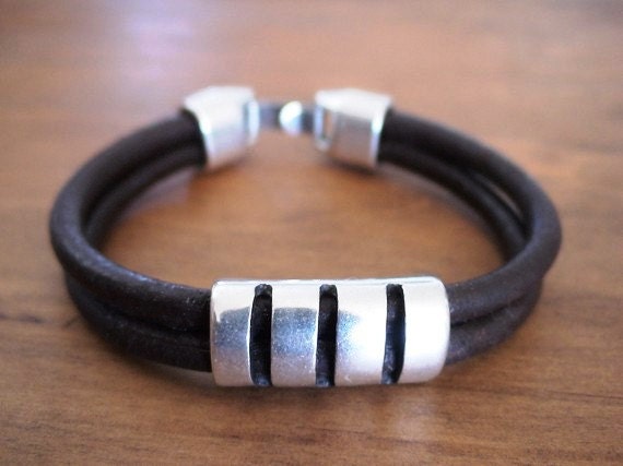 Silver and Leather mens bracelet, friendship couples bracelet, men cuff bracelet, handmade silver mens jewelry, unique gifts for men