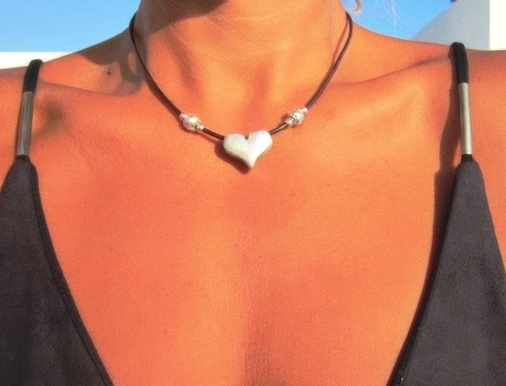 Couples Beaded Necklace with Silver Heart Pendant Charm • Bohemian Handmade jewelry Necklaces for Women • Personalized Jewelry Gift for Her