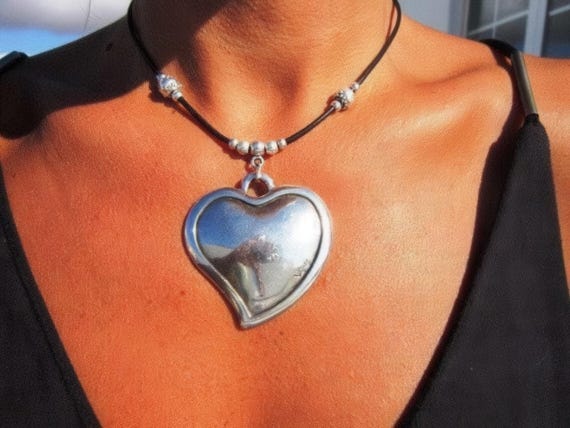 Statement Pendant Charm heart couples Necklace • Silver Beaded Necklaces for Women • Handmade Personalized Jewelry Best selling items Gifts