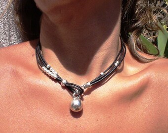 statement Silver Beaded Necklace with Charm • Bohemian Handmade jewelry • Necklaces for Women • Personalized Jewelry Gift for Her by kekugi