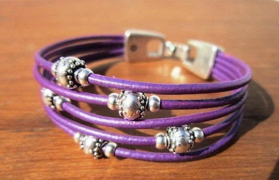 Leather & Silver Charm Beaded Bracelet • Handmade Jewelry Gift for Her • Custom Bracelet Gift • Personalized Jewelry Gifts by Kekugi