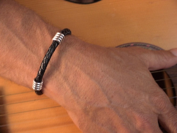 Leather & Silver Mens Bracelet • Matching Couple Bracelets • Custom mens bracelet Gift for him • Best Selling Items jewelry by Kekugi