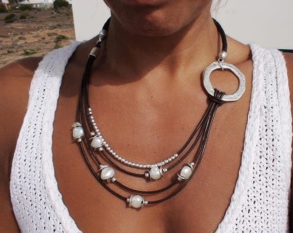 Statement freshwater pearl layered Necklace • Custom Personalized Jewelry • Best Selling Items Anniversary or birthday Gift for Her or Mama