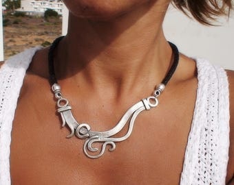 Custom Statement Silver Beaded Necklace with Pendant Charm • Couples necklace Gift for Her • Custom Personalized Jewelry Best selling items