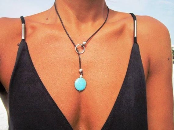 Turquoise Y lariat Necklace • Boho Couples Necklace gift for Her • Bohemian Handmade Turquoise Jewelry • Best selling items by Kekugi