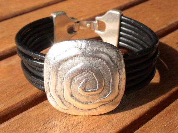 Personalized Leather & Silver Beaded Bracelet Gifts • Handmade Bohemian Jewelry • Birthday Gift or Custom Jewelry Gift for Her by Kekugi